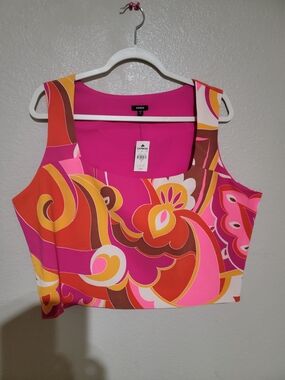 Express Pink & Orange Floral-Print Crop Tank